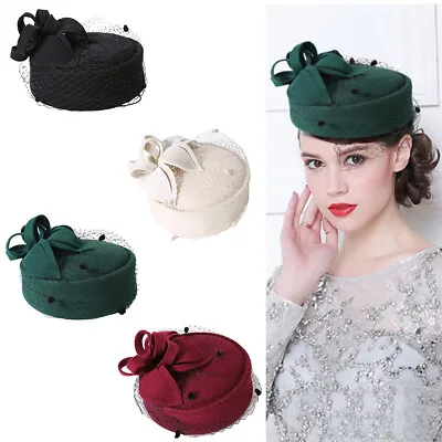 £8.99 • Buy Royal Pillbox Hat Mesh Veil Fascinator Cap Headpiece Clip Wedding Party Hat 