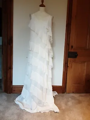 Boohoo Ladies Long Ivory RaRa Frill Chifon Dress With Adj Straps. Size 16 Eur 44 • £16.99