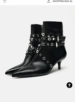 Zara Black METAL Studded HEELED ANKLE BOOTIES. Size 39 • $89
