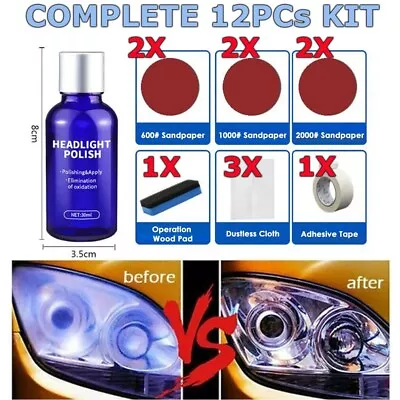 12PC Car Headlight Lens Restoration Repair Kit Polishing Cleaner Cleaning Tools • $9.95