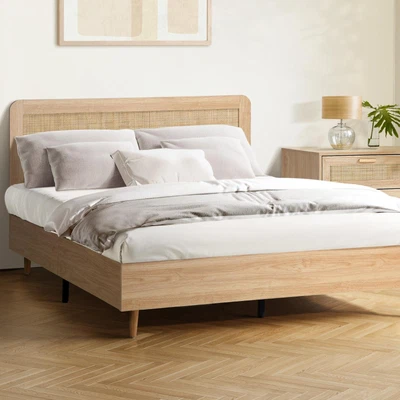 $299.90 • Buy Oikiture Bed Frame Queen Double King Single Size Wooden Bed Rattan Headboard