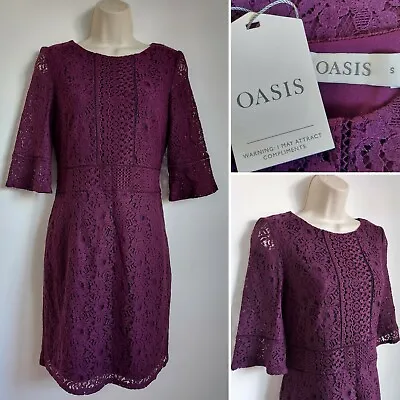 Ladies OASIS Purple Lace Pencil Wiggle Dress Small BNWT Evening Occasion Party • £24.99