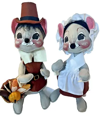 Annalee Dolls 13  Pilgrim Mr And Mrs Gray Mouse  Harvest Baskets  87/88 • $74.25