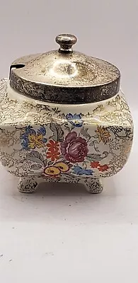 Jelly Jar With Florals. Silver-plated Lid By Sandland Ware. Vtg. England • $15