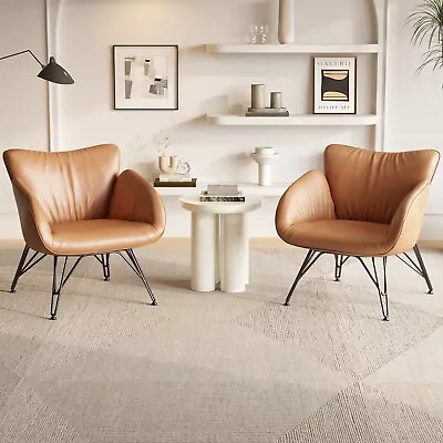 Guyii Modern Leather Accent Chair Armchair W/Steel Frame Living Room 2 Chairs • $179