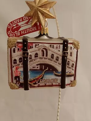 Venice Italy Travelers Suitcase Memento Polish Glass Ornament • $36.99