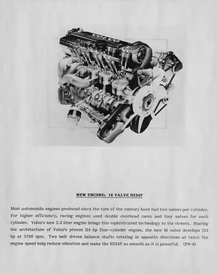 1989 Volvo 16 Valve B234F Engine Press Photo 0025 • $13.67