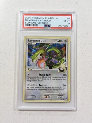 $220 • Buy 2009 Pokemon Platinum Rayquaza C Holo MINT PSA 9 Supreme Victors 8/147