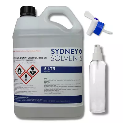 Ethanol Denatured Alcohol 5 Litre With 250ml Spray + Bonus Tap! • $30