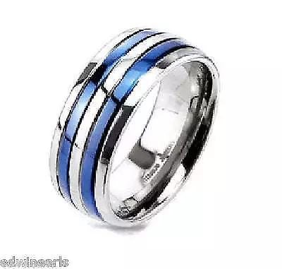 Men's Titanium Blue Strip Wedding Band Engagement Ring • $24.99