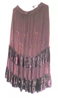 BNWoT Chocolate Brown Colour Flounced And Sequinned Ethnic Maxi Boho Skirt • £8