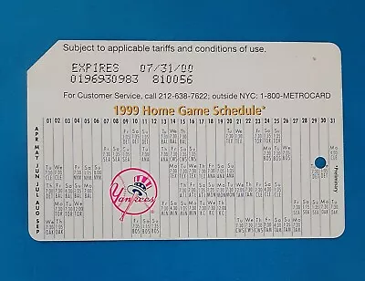 Metrocard 1999 Yankees Home Game Schedule • $27.99