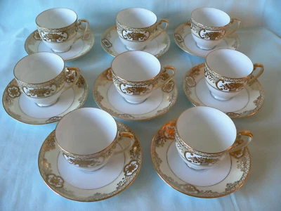 £39.99 • Buy Beautiful Set Of 8 Vintage NORITAKE Gold Decorated Cups & Saucers-Pattern 44318