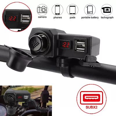 Motorcycle Handlebar Waterproof Dual USB Phone Charger Cigarette Lighter Socket • $13.98