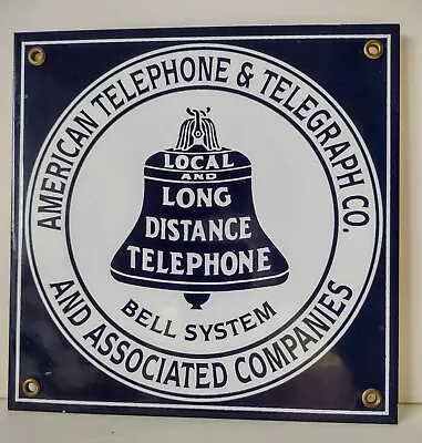 Vintage AT&T Bell System Long Distance Telephone Telegraph Porcelain Metal Sign • $22.95
