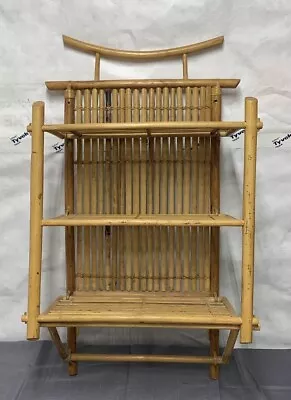 Vintage Pagoda Style Bamboo Folding 3 Tier Wall Shelf • $78.95