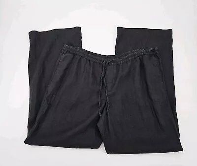 Merona 100% Linen Pants Women's Size Large L Black Elastic Drawstring Waist • $10