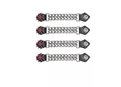 Iron Cross Red Leather Motorcycle Vest Extenders For Biker Chrome Chains • $28.40