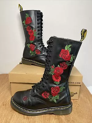 Dr Martens Vonda Embroidered Rose 1914 14 Eye Soft Leather Boots UK 4 EU 37 Good • £75