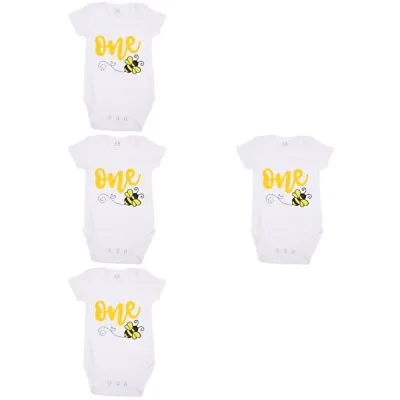  Set Of 4 Cotton 1-Year-Old Birthday Short Sleeve Toddler One Baby Bodysuit • £21.66