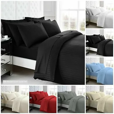 100% Egyptian Cotton Satin Stripes Duvet Covers 200TC Fitted Or Flat Sheets GC • £18.90