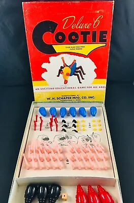 Vtg Deluxe 6 Cootie Bug Game 1949 Schaper Mfg Complete + Score Sheet Envelope • $42.99