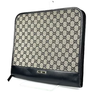 【Beautiful】Gucci Brief Case Documents Case Clutch Bag Black Gray  Authentic • $250