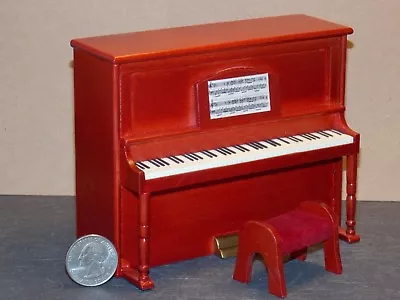 Dollhouse Miniature Upright Piano Mahogany 1:12 Inch Scale C196 Dollys Gallery • $24.99