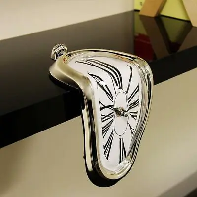 Style Surreal Melting Distorted Wall Clock Surrealist Salvador Dali Style Silver • £10.59
