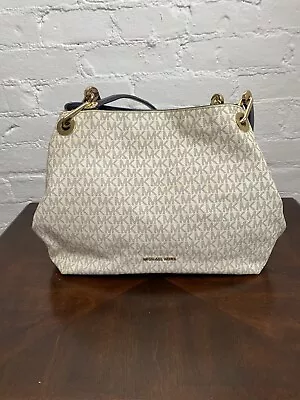 Michael Kors Raven Signature Vanilla / Blue Large Shoulder Bag EUC • $45.99