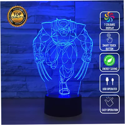 X-MEN WOLVERINE MARVEL 3D Acrylic LED 7 Colour Night Light Touch Table Lamp Gift • $22.47