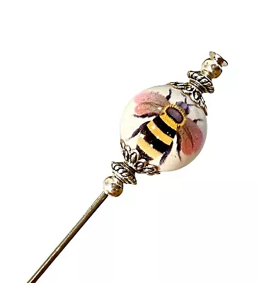 £6.99 • Buy Ceramic Bumble Bee Vintage Antique Style  5” Long Hat Pin, Scarf Pin, Stick Pin