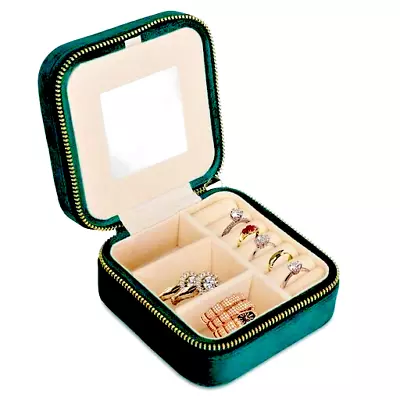 Velvet Jewelry Organizer Case With Mirror Small Holder Box Great For Travel • $8.99