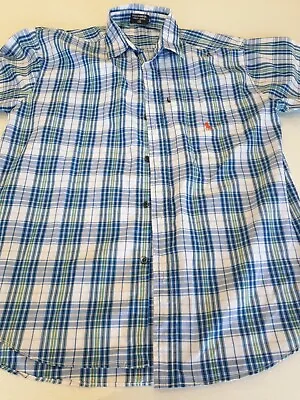 $35 • Buy Ralph Lauren Size 2XL Blue Check, Cotton, Regular Fit, Button-Down, Short Sleeve