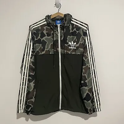 $89.95 • Buy Adidas Originals Mens Camo Full Zip Windbreaker Jacket Size L Green Hooded