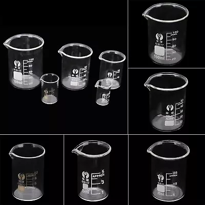 £3.79 • Buy Glass Beaker Set 1 X 5ml 10ml 25ml 50ml 100ml Lab Glassware Borosilicate Glass