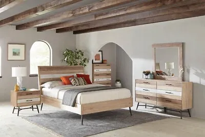 Rustic 4 Pc Natural Planks Queen Platform Bed Dresser N/s Bedroom Furniture Set • $1699