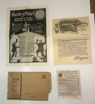 Vintage 1912 F E Myers Embossed Letter Head Poster Discount Sheet & Envelope • $20