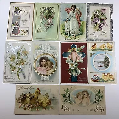 Lot Of 10 Vintage EASTER Postcards Angels Flowers Crosses Embossed Lot #577 • $10