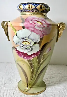 VTG Hand Painted Japanese Nippon Floral Porcelain Vase Outlined In Gold 9 1/2” T • $32