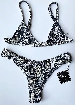 Zaful Grey & Black Non-Padded Top & Bottoms Swimwear Bikini Set BNWT - 10 • £11