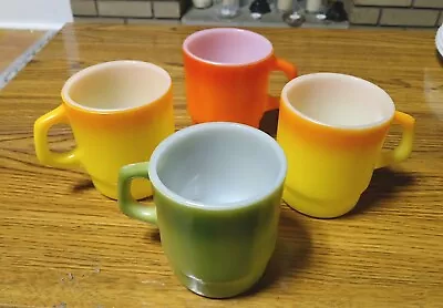 4 Vintage Retro Fire King Anchor Hocking Stackable Multi Color Coffee Mugs 8oz • $19.95