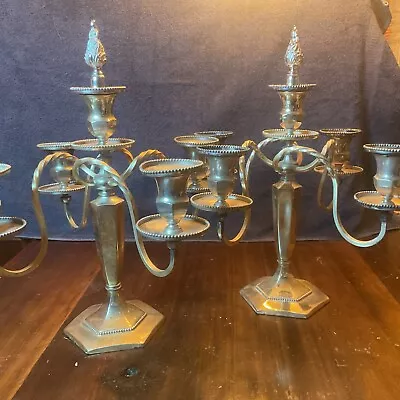 Pair Antique Silver Plated 5 Light Candelabras Taper Candle Holder  By Wilcox • $145