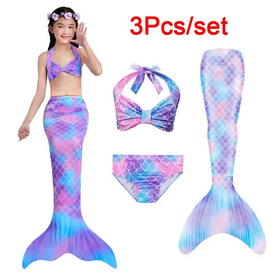 3pcs/Set Kids Girls Mermaid Tail Swimsuit Bikini Set Beach Swimming Pool Costume • £9.99