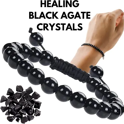 Healing Bracelet Lava Gemstone Crystals Men Women Reiki Chakra Black Agate • £3.29