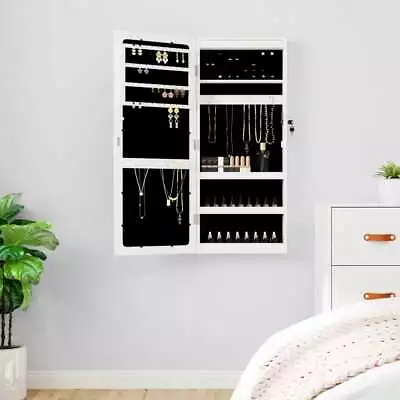 Mirror Jewellery Cabinet With LED Lights Wall Mounted Black VidaXL • £80.99