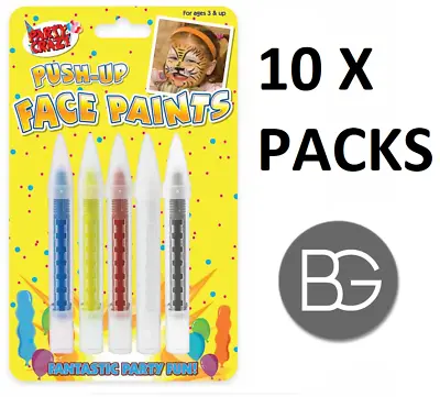 BULK PRICE 10 X Push-up Face Paints Asst Colours Fancy Dress Make-up - Pack Of 5 • £13.95