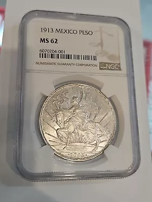 1913 Mexico Silver 1 Peso Caballito Ngc Ms 62 Scarce Beautiful Luster • $1085