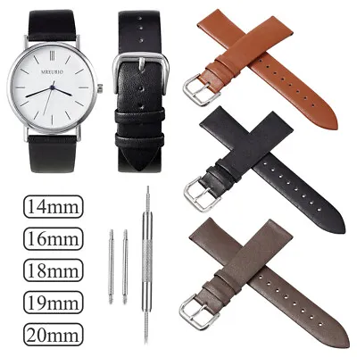 £4.99 • Buy 14-20mm Genuine Leather Watch Strap Watch Band Replacement With 2 Spring Bars