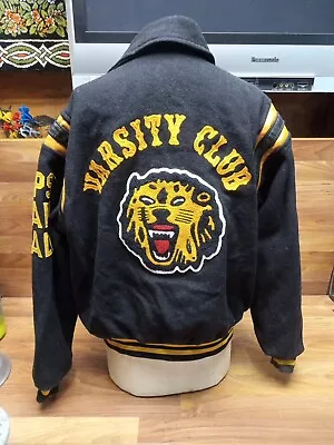 Vntg 70s John M Grove Varsity Club Letterman Jacket SizeL 48 Black Yellow *READ* • $70